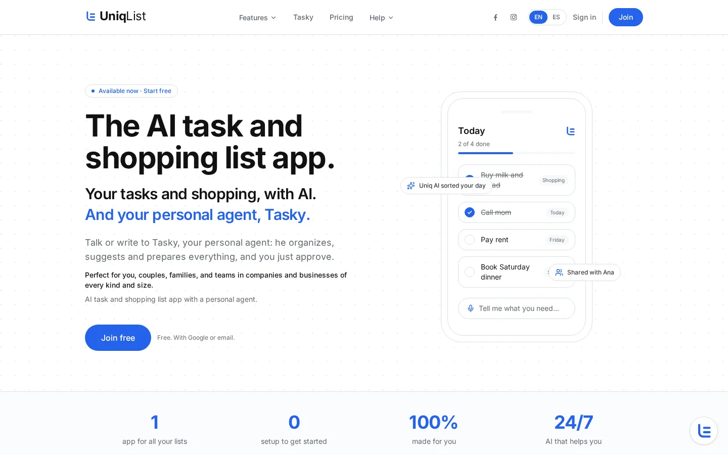 Página principal de UniqList AI