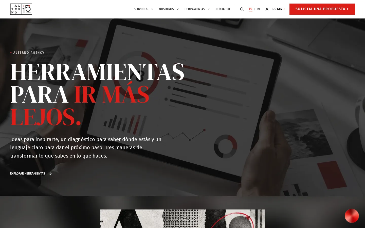 Página de herramientas de marketing digital de Alterno