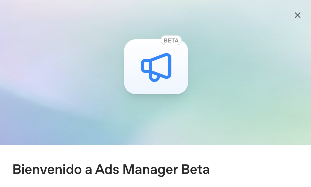 Pantalla de bienvenida de ChatGPT Ads Manager Beta